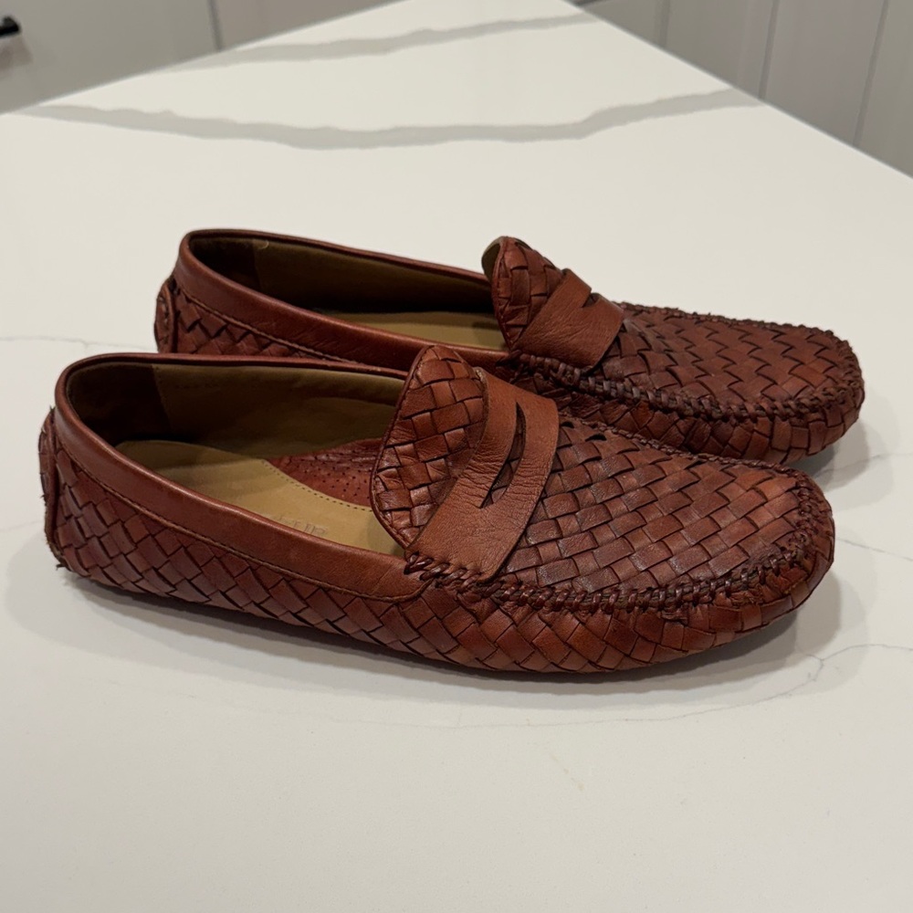 Robert Zur Chestnut Woven Leather Loafers